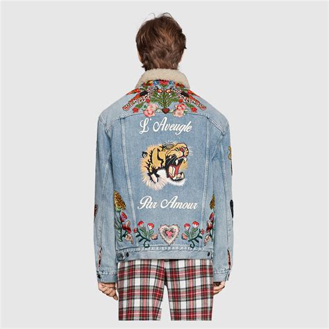 gucci shearling jacket replica|Gucci retro denim jacket.